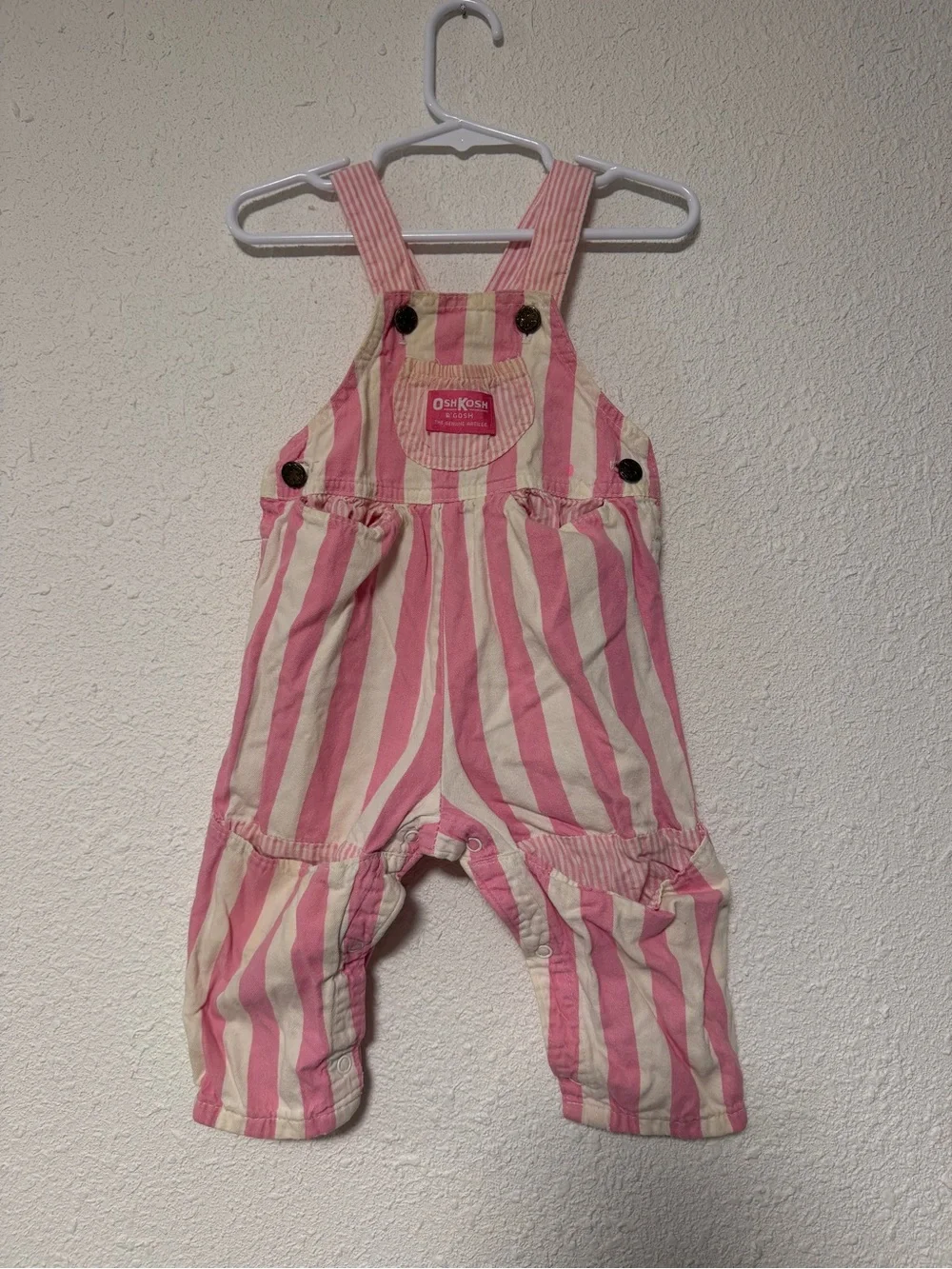 OshKosh B'gosh Pink and Cream Striped Kids Overalls vintage 24 months